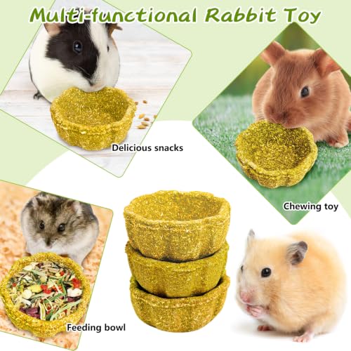 12 Pack Rabbit Chew Toys for Teeth Edible Timothy Hay Chewing Bowl Natural Guinea Pig Toys Small Animal Molar Treats for Bunny Chinchilla Mice Hamster (Yellow) - color: Yellow