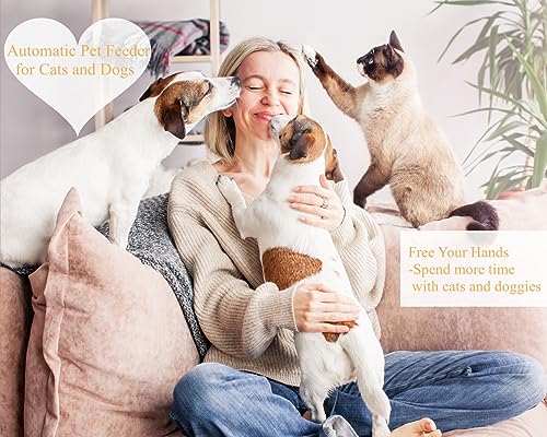 Automatic Pet Feeder for Cats and Dogs, 2 in 1 Upgraded-chip Timed Dry Pet Food Feeder with Display, 48 Hours Retain Freshness for Semi Wet Food, Healther Meal for All Home Pets.