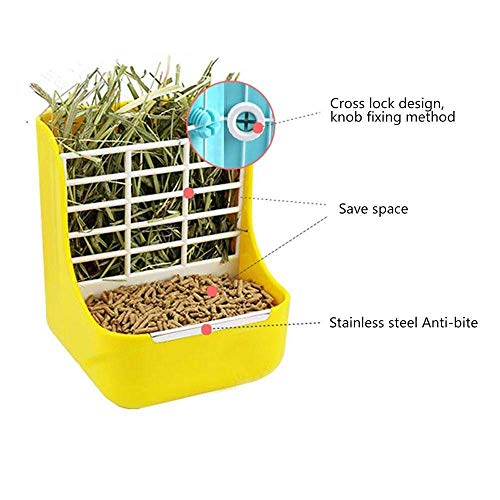 Hay Food Bin Feeder, Hay and Food Feeder Bowls Manger Rack for Rabbit Guinea Pig Chinchilla and Other Small Animals (Yellow)?- - color: Yellow
