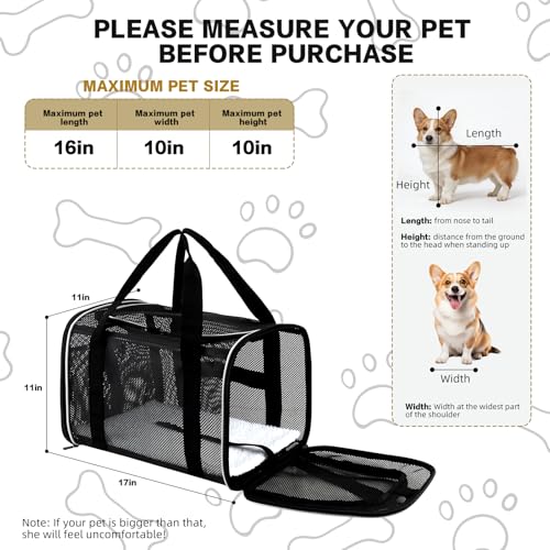 Cat Carrier Dog Carrier Pet Carriers Soft-Sided Cats Bag Animal Carriers Puppy Carrying Bag TSA Airline Approved Small Dog Carrier Soft Sided, Collapsible Travel Carriers for Big Cats(Up to 16lbs), - color: white, size: 17*11*11
