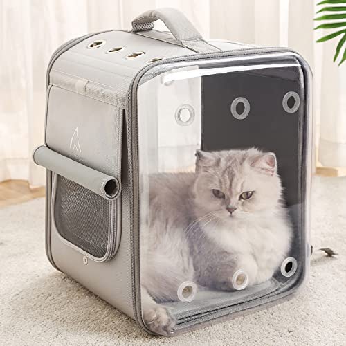 Cat Backpack Carrier Large Pet Backpack Carrier, 17lbs Load-Bearing Ventilated Design Dog Backpack Carrier for Small Dogs, Sturdy Cat Bubble Backpack for Travel, Hiking & Outdoor Use, Grey