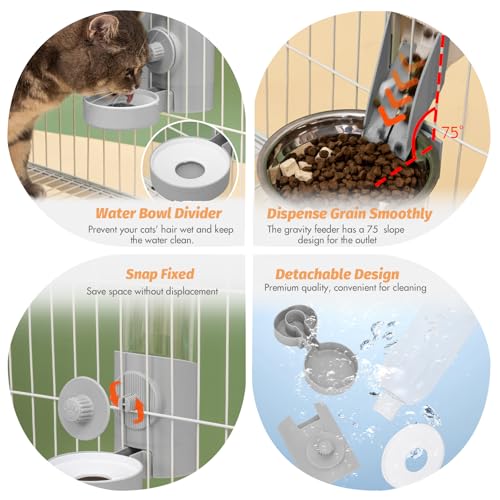 Yummy Sam Hanging Cage Automatic Small Pet Food Bowl Water Bottle Dispenser, Kennel 500ML Waterer and Auto Gravity Pet Feeder Set with Separate Food Bowl Crate Feeder Dish for Puppy Cats Rabbit (Grey) - color: Grey White