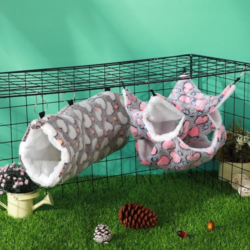 6 Pcs Rat Hammock Set Ferret Hanging Tunnel 3 Tier Guinea Pig Hammocks Hideout Soft Chinchilla Bed for Cage Accessories Hide,Play and Sleep(Cute,Heart) - color: Cute