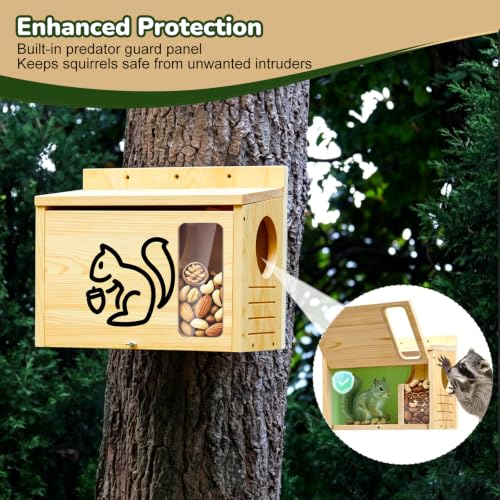 Widened Medium Wooden Squirrel House for Outside | Dual Protective Entry Design with Squirrel Feeder, Squirrel Nesting Box, Easy Assembly - size: Widened Medium