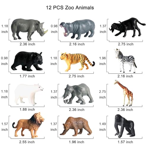 12 Pcs Figures Toys Realistic Mini Safari Zoo Animal Figurines, Plastic Learning Educational Playset Animal Themed Party Supplies Cake Topper Ornaments for Easter Egg Birthday Christmas - size: 12 Pcs Zoo Animal
