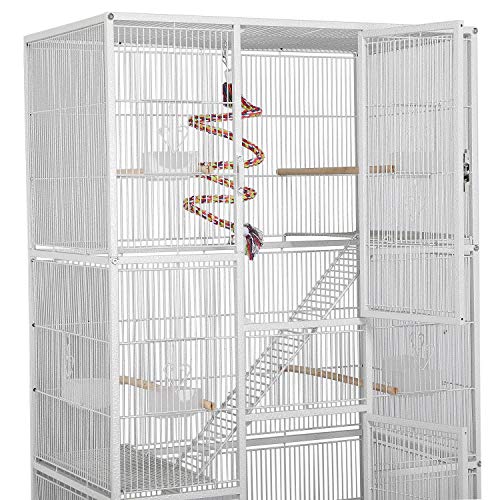 Yaheetech 69-Inch Extra Large Wrought Animal Cage Metal 3 Levels Small Animal Cage w/Cross Shelves and Ladders for Ferret Chinchilla Sugar Glider Squirrel, White - color: White