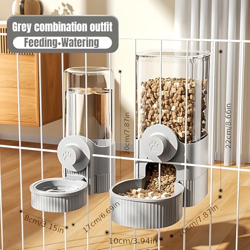 GPY Automatic Hanging Gravity Pet Feeder and Water Dispenser Set | Automatic Rabbit Bunny Feeder and Guinea Pig Water Bottle Water Dispenser for Dogs Cats Pets Animals Large Capacity (Grey) - color: Grey