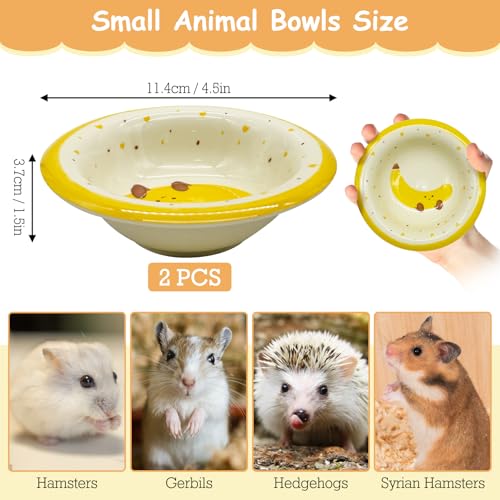 kathson Hamster Ceramic Food Bowl Small Animal Bowls with Banana Pattern for Cage Guinea Pig Anti-Turning Food and Water Dish Pet Feeder for Gerbil Hedgehog 2PCS