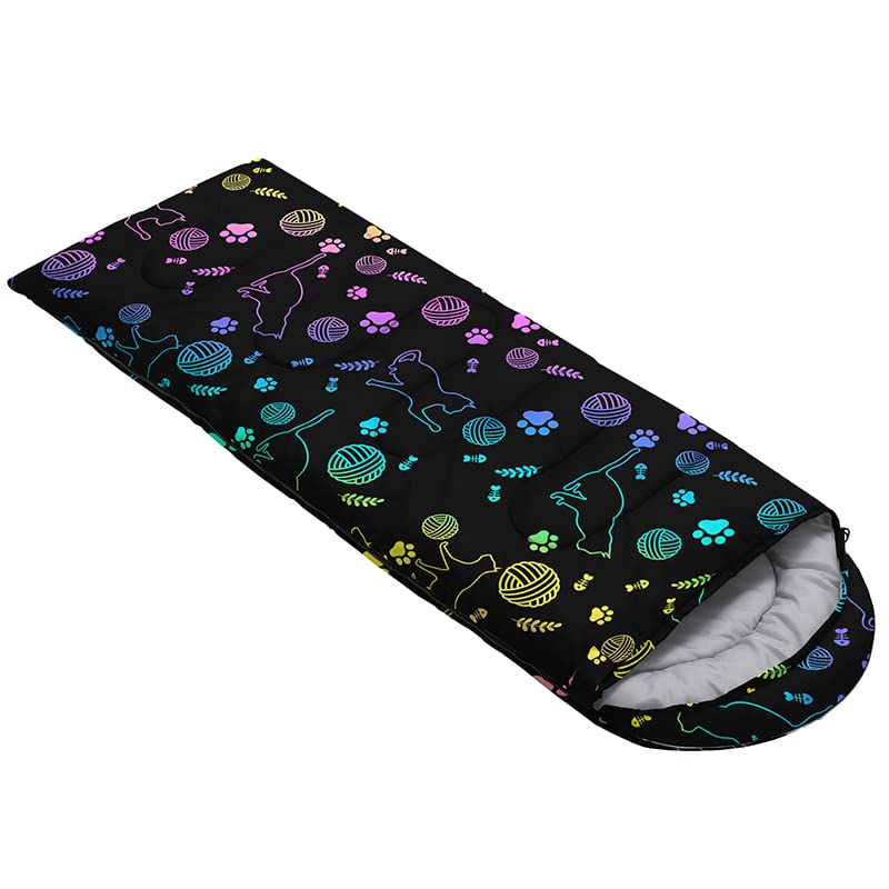 QOOMO Camping Sleeping Bags,3 Season Warm & Cool Weather,Lightweight,Waterproof Sleeping Bags for Adults & Kids,Traveling,and Outdoors,Camping Gear Equipment - color: Neon Cat 2