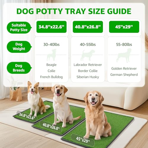 Large Dog Grass Pad with Tray 45"x29", for Indoor Outdoor Potty Training | Dog Litter Box, Easy to Clean, Pet Loo, Artificial Grass Patch, Washable Pee Pad, Ideal for Patio Balcony Apartment - size: 45"x29"（3 Layer Potty System)