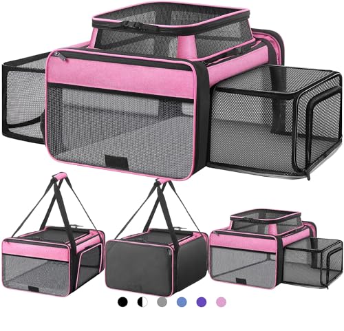 Top and 2 Sides Expandable Cat Carrier 18x13.5x9.5 TSA Airline Approved | Dog Carriers for Small Dogs, Soft-Sided Pet Carrier, Anti-Scratch Mesh, Lockable Zippers, for Kitten, Rabbit, Puppy, Pink - color: Pink, size: 18.0"L x 13.5"W x 9.5"H