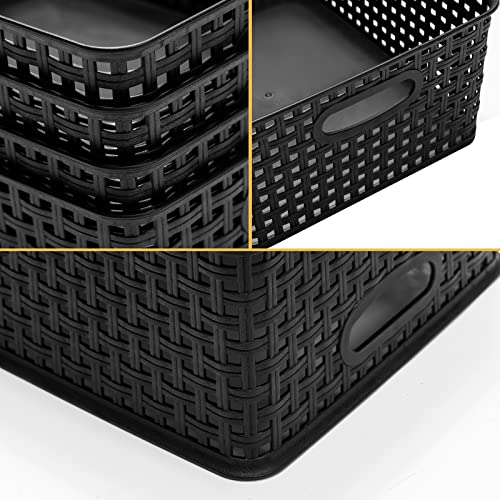 Eslite Plastic Storage Baskets for Organizing,11"X8.5"X4.7",Pack of 4 (Black) - color: Black