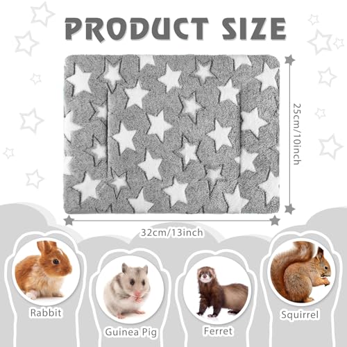 Haull 4 Pcs Waterproof Guinea Pig Bedding Soft Dog Cat Bed Crate Mat Small Animal Plush Cage Liners Rabbit Bunny Kennel Pad Reversible Cozy Pee Thickened Hamster Pad(Gray Star,13 x 10 Inch) - size: 13 x 10 Inch