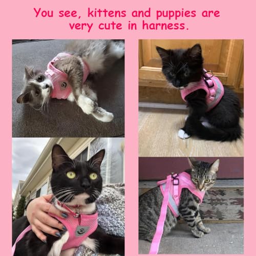 Cat Harnesses and Puppy Harness with Leashes Set, Escape Proof Cat Harness, Adjustable Reflective Soft Mesh Vest Fit Puppy Kitten Rabbit Ferrets's Outdoor Harness - color: Pink, size: L (Chest: 15" - 17")