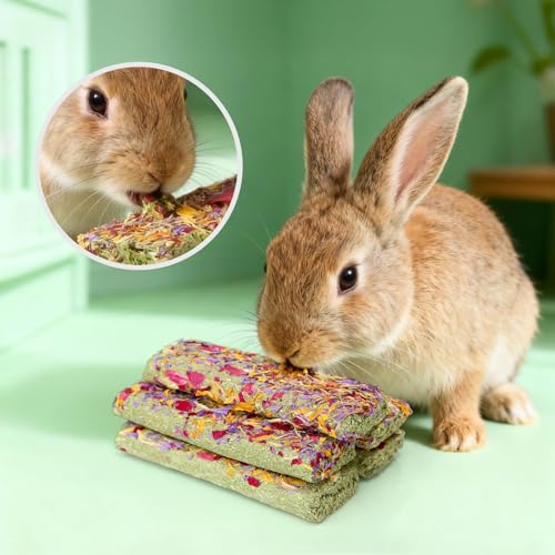 Abizoo 10pcs Timothy Hay & Alfalfa Chew Toys - Natural Crunchy Treats with Wheat Calendula Rose High Fiber for Teeth Care & Digestive Health for Bunnies, Guinea Pigs, Hamsters, Chinchillas, Gerbils