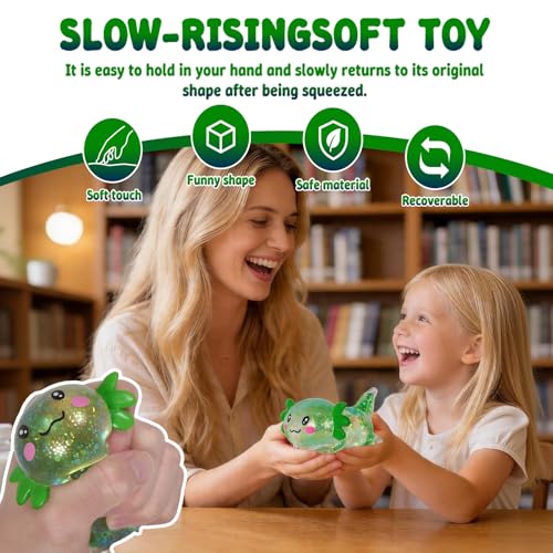 Axolotl Squishy Toy, Soft Slow Rising Sensory Fidget Toy, Cute Stretchy Axolotl Squeeze Toy, Stress Relief Desk Toy Gift for Kids 3+ and Adults(Green) - color: Green