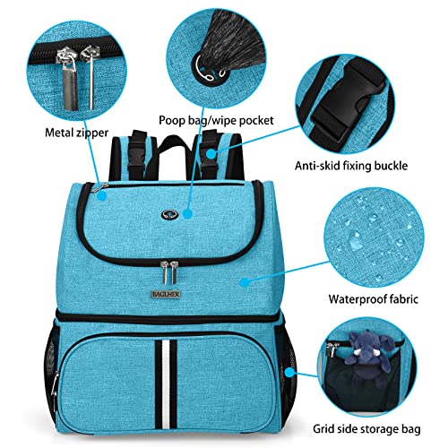 BAGLHER Pet Travel Bag, Double-Layer Pet Supplies Backpack (for All Pet Travel Supplies), Pet Travel Backpack with 2 Silicone Collapsible Bowls and 2 Food Baskets Sky Blue - color: Sky Blue