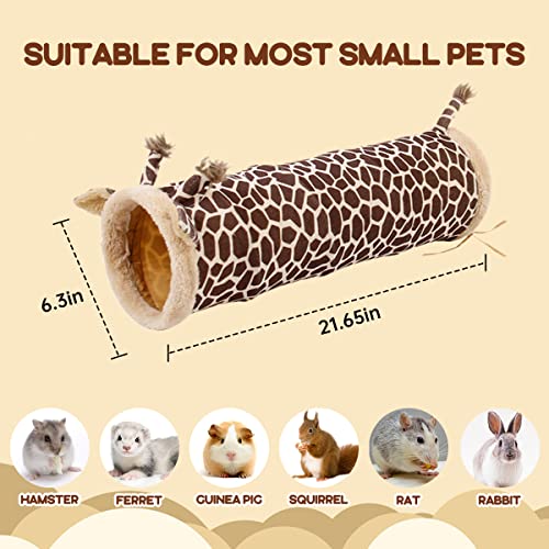 Bunny Guinea Pig Hideout Collapsible, Rat Ferret Tube Hideway, Small Animal Tunnel Toy Cage Accessories for Hedgehog Chinchillas Rabbit - color: Double pass tunnel-giraffe