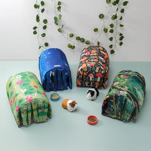 IBWell Guinea Pig Hideout Tunnel with Curtains Cute Starry Sky Bunny Hideaway for Cage Accessories Washable Soft Hedgehog Hides and Houses - color: starry night
