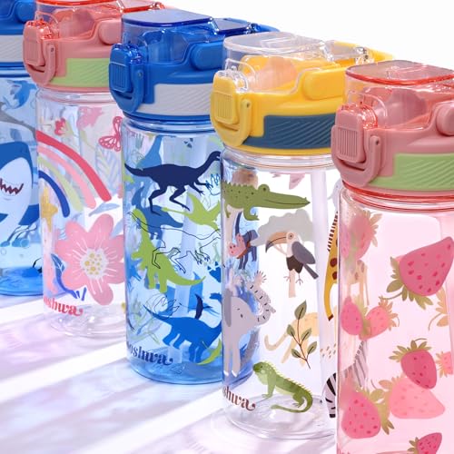 Kids Water Bottle for School, 16 Oz Plastic Water Bottle, 1 Pack | Silicone Spout, Pop-Up Cover, BPA Free & Dishwasher Safe, Dinosaur - color: Dinosaur, size: 16.2 Ounces