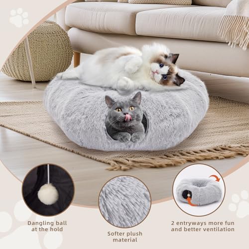 Cat Tunnels for Indoor Cats, Donut Tunnel Toys for Cats - Grey | Washable Circle Cushion, 3-in-1 Foldable Playground & Cozy Cave Bed for Kittens, Puppy, Rabbits, Ferret - color: Gray