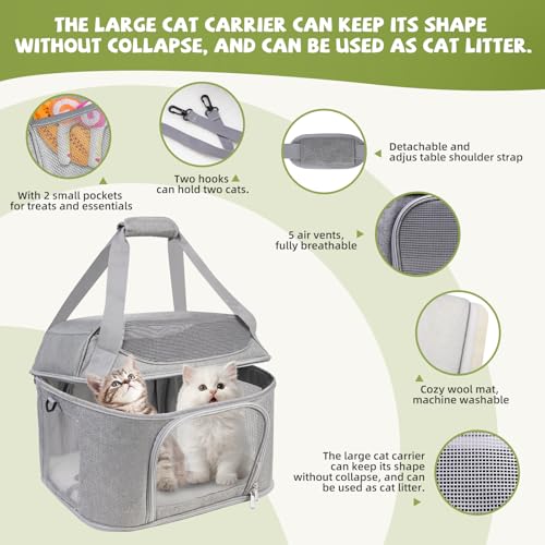 Soft Cat Carrier Up to 20 Lbs, Washable Pet Travel Bag for Kitten Puppy | Breathable Mesh, Medium to Big Pets Small Dog,Soft-sided Cloth Animal Crate for Car Travel Carrying, Safe for Vet Visit,Grey - color: Gray