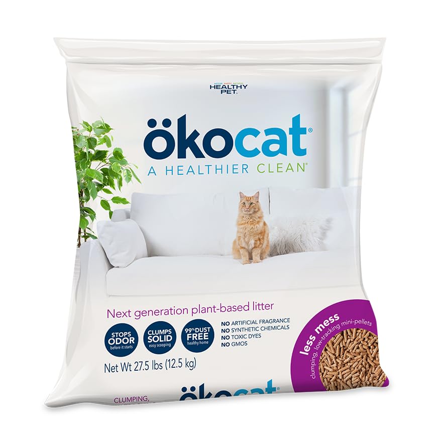 ökocat Low Tracking Natural Wood Clumping Cat Litter, Odor Control 27.5 Lbs - size: XL, style: Less Mess