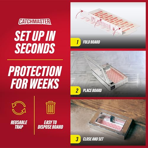 Catchmaster Multi-Catch Mouse Trap, Humane Mouse Trap Indoor for Home, Includes 1 Replaceable Glue Board, Live Catch Pest Control for Garage & Shed - size: 1-Trap Metallic