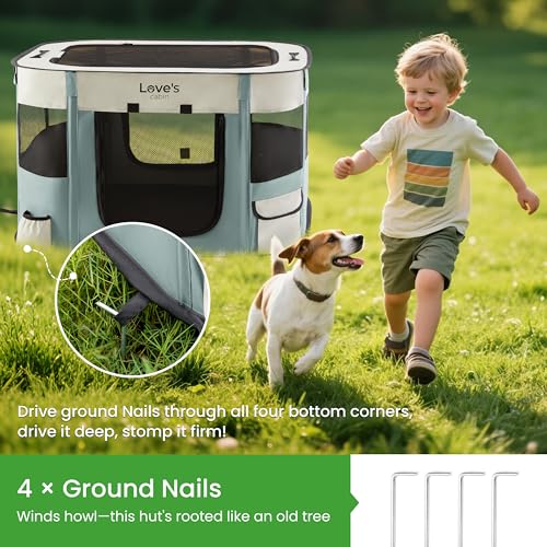 Love's cabin Pet Puppy Dog Playpen, Medium Dog Tent Crates Cage Indoor/Outdoor, Portable Exercise Playpen for Cat, Foldable Pop Up Dog Kennel Playpen with Carring Case (M, Gray Green) - color: Gray green, style: Medium