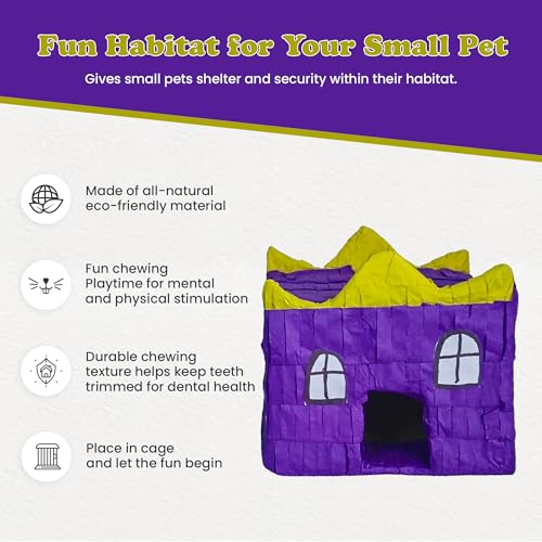 Castle Small Animal House Hideout for Hamsters, Mice, Rats, Hedghogs, Cat House Small Animals - Play, Hide, Climb and Sleep - Hamster Cage Accessories Home Habitat Decor - 4 x 6.5 x 5 Inch