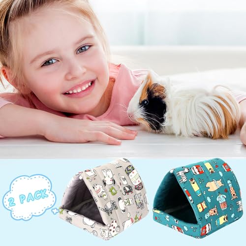 UPINS 2 Pack Guinea Pig Hideout, Washable Small Animal House Bed | Guinea Pig Pillow,Fits Mouse Hamster Chinchilla Hedgehog Ferret Rat Bearded Dragon,Soft Bedding For Cage Accessories - color: Blue Gray, size: 6.8 x 7.4 inch