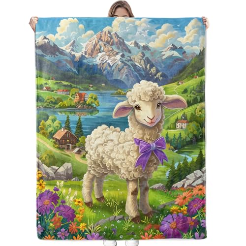 Adorable Cartoon Sheep Blanket Soft Cozy Flannel Throw Blanket for Men Women Adults Kids - Warm Yet Lightweight Blankets for Travel, Bed, Couch, Fuzzy Outdoor Comfort Wrap 50"×40" - color: Sheep, size: 50x40 Inch