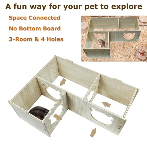 Multi-Chamber Wooden Hamster Hideouts Cages Accessories House Maze Hut Wood Habitats Decor Tunnel Exploring Toys for Syrian Dwarf Gerbils Mice Lemmings Small Animals