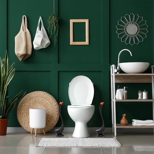 Honeydak Funny Swan Duck Toilet Bowl Brush and Holder Cute Toilet Brush Cleaner Scrubber Set Novelty Animal Girly Unique Creative Bathroom Decor with Plastic Long Handle for Deep Cleaning(Black,Swan) - color: Black, style: Swan