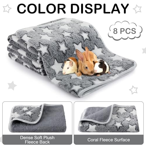 Tudomro 8 Pcs Absorbent Guinea Pig Blankets Washable Small Animal Fleece Bedding Cage Liners Reusable Pet Sleep Mat Pad Cover for Ferret Chinchilla Furniture Protection(Grey Star,12 x 12 Inch) - size: 12 x 12 Inch