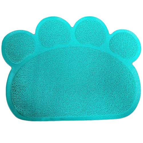 PVC Pet Dog Cat Puppy Kitten Dish Bowl Food Water Feeding Placemat, Non-Slip Cat Litter Mat Paw Shape, Blue Large - color: Blue, size: Large(17.7"x23.6")