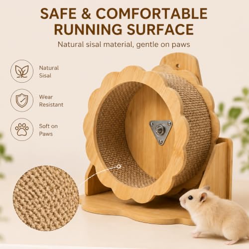 Wooden Hamster Wheel Silent Running Exercise Wheel with Stand Quiet Small Animal Wheel for Hamster Hedgehog Chinchilla Cage Accessories