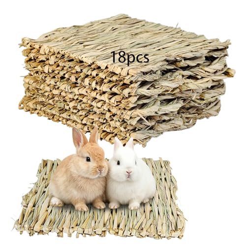 kathson 18 PCS Bunny Grass Mat,Rabbit Natural Straw Woven Bed,Small Animal Hay Nest Sleeping Mat &Chew Toys for Hamster Bunny Chinchilla Guinea Pig Mouse Bird and Other Small Animal - size: 18 pcs