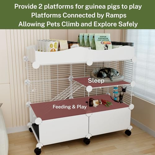 STILLCOVE 2-Tier Guinea Pig Cages Indoor, with Top & Removable Trays | with Platforms and Ramp, Universal Wheels, C&C Small Animal Playpen for Rabbit, Bunny, Hamster, Pet Rat, Chinchilla, Rodent - size: S - 29.52" x 15.35" x 25.98"