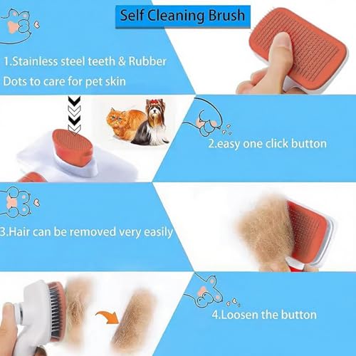 Self-Cleaning Slicker Brush, Dog Cat Bunny Pet Grooming Shedding Brush, Easy to Remove Loose Undercoat, Pet Massaging Tool Suitable for Pets with Long or Short Hair (Red) - color: Red