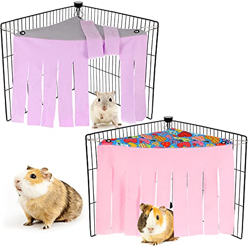 Shappy 2 Pcs Guinea Pig Hideout Hideaway Corner Fleece Toys Cage Accessories Cute Ferret Hammock for Ferrets Chinchillas Hedgehogs Small Pets(Grey with Pink, Grey with Purple, Heart-Shape)
