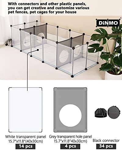 DINMO 4 Plastic Panels with Game Holes, Playpen Accessories, 11.8" x 15.7" | Grey Transparent, For DIY Cube Small Animal Playpen, Idea for Creating Exercise Fence or Exploration Maze - style: Grey Plastic Panel - 4 pcs