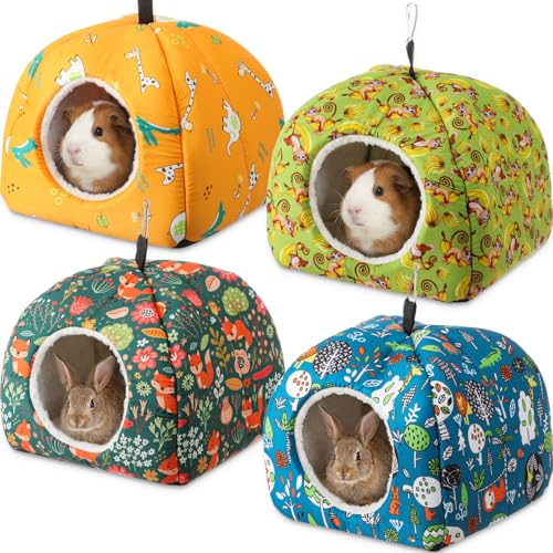 Novabright 4 Pack Guinea Pig Hideout Bed Dwarf Rabbit Bed Sleeping Fleece House Washable Cave Cage Accessories for Little Bunny Ferret Chinchilla Hedgehog(7.5x7.5x6 Inches,Animal Style) - size: 7.5x7.5x6 Inches, style: Animal Style
