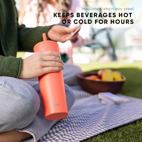 Simple Modern Iced Coffee Tumbler, Insulated | 20oz | Checkered | Reusable Stainless Steel Cup, Travel Mug, Water Bottle with Straw | Cupholder Friendly & Spill Resistant, Checkmate - color: Pattern: Checkmate, size: 20 Ounces