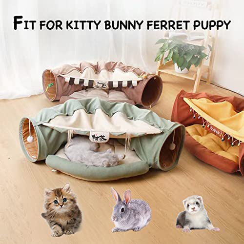 LEFTSTARER 2-in-1 Collapsible Cat Tunnel for Indoor Bed and Hideout - Pet Dog Rabbit Bunny Ferret Tunnel Tubes Toys with Removable Washable Mat, Tower Wheel Stuff - color: 1.Green