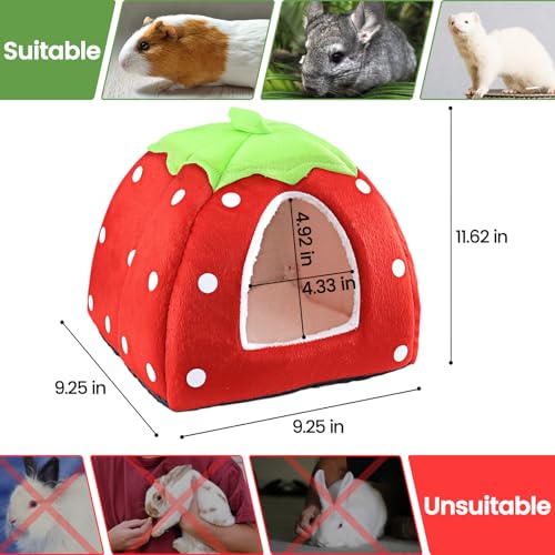 Mygeromon Guinea Pig Bed Rabbit Hideout Cuddle Cup (Strawberry Style) | Washable, Winter, Small Animals Sleeping House, for Ferret, Chinchilla, Bunny - color: Strawberry Style