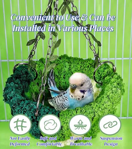 Hanging Bird Hammock for Cage Warm Plush Hanging Bird Bed Bird Snuggle Hut Parrot Hanging Sleeping Bird House for Parakeet, Conure, Budgie, Cockatiel, Lovebird, Finch, Hamster-Green - color: Green