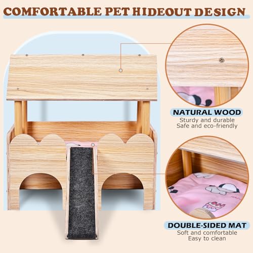 Guinea Pig Castle, Wooden Multi-Functional Pet House for Guinea Pig Hideout & Guinea Pig House with Ladder, Small Animal House Bed for Guinea Pigs, Chinchillas, Hedgehogs. Ideal Hideaway