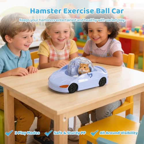 Hamster Exercise Ball Sports Car, Hamster Car with Detachable Transparent Ball, 3 Modes Funny Exercise Wheel, Small Exercise Ball for Dwarf Small Pet (Blue)