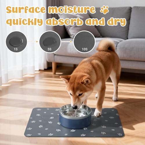 WENBOKMIN Dog Food Mat, Diatom Ooze Cat Water Mats Non Slip for Floors Waterproof and Water Absorption, Easy to Clean-Dog Paw (15.5" H*23.5" L) - color: Black-Dog Paw, size: 23.5"L x 15.5"W